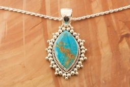 Artie Yellowhorse Genuine Mineral Park Mine Turquoise Sterling Silver Pendant